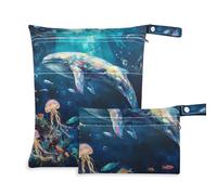 voucong Whale Cartoon Sea Animal World, borse da bagno con cerniera, confezione da 2 borse bagnate per costume da bagno con manici per pannolini per bambini