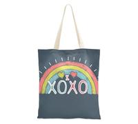 voucong Xoxo Hugs & Kisses - Borsa tote in tela con design arcobaleno, da donna, con tasche con manici, riutilizzabile, idea regalo carina
