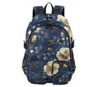 voucong Zaini da viaggio per le donne blu e oro retrò fiori romantici borsa da lavoro universitaria 17,5 pollici laptop zaino business zaino