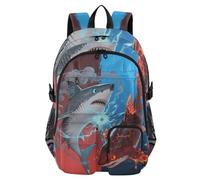 voucong Zaini per computer portatile, unisex, con squalo, blu e rosso, per lavoro, università, scuola, 44,5 cm, zaino da lavoro e ufficio