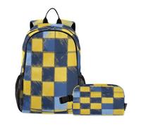 voucong Zaini per ragazzi con portapranzo giallo blu a scacchi scozzesi borsa per la scuola e portapranzo set per ragazzi 10-12