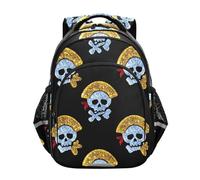 voucong Zaini scolastici per ragazzi scuola media grande Bookbag Teen Boys Casual Day pack 43,2 cm M Size Finto Glitter Cartoon Pirate Skull Nero