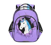 voucong Zaino da esterno per bambini Ragazzo/Ragazza Borse da scuola Adolescenti Bambini Casual Day pack 17 "M Size Divertente Cartoon Wall unicorni Viola