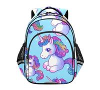 voucong Zaino dal design pulito per bambini ragazzo/ragazza scuola elementare borse da viaggio per ragazzi zaino da viaggio 43,2 cm M Size Finto Glitter unicorno cartone animato blu