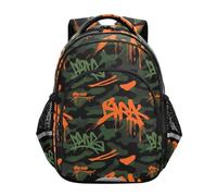 voucong Zaino dal design pulito per ragazze studentesse Bookbag Adolescenti Bambini Casual Day pack 43,2 cm M Size Doodle Lettera Camouflage Arancione Nero