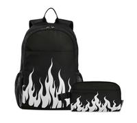 voucong Zaino per la scuola con borsa per il pranzo nero fluorescente con fiamma fredda bianca zaino scuola ragazzi con scatola per il pranzo 9-10 anni