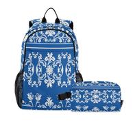 voucong Zaino per la scuola e il pranzo borsa classica Royal Floral blu ragazzi scuola zaino con scatola pranzo 10-12