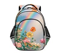 voucong Zaino per la scuola elementare per ragazze zaino da scuola per bambini Casual Day pack 17 pollici M Size estate bianco rosa margherite arcobaleno