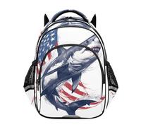 voucong Zaino per la scuola per bambini Ragazzo/Ragazza Scuola media Grande Bookbag Teen Boys Casual Day pack 17 pollici M Size Cartoon Grande Squalo Bianco 4 luglio Giorno dell'Indipendenza