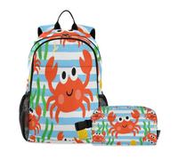 voucong Zaino per ragazzo con borsa per il pranzo a righe blu granchio marino borsa scuola e set pranzo per ragazzi 7-10