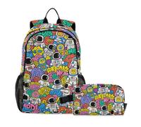 voucong Zaino per ragazzo con borsa per il pranzo astronauta scarabocchio zaino scuola con borsa per il pranzo 7-10