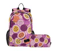 voucong Zaino per ragazzo con borsa per il pranzo cartone animato carino frutto della passione viola zaino scuola con borsa per il pranzo 9-10 anni