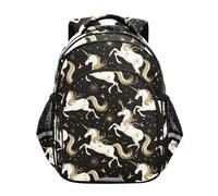 voucong Zaino quotidiano per bambini ragazzo/ragazza scuola elementare scuola media librerie per bambini casual zaino a tracolla 43,2 cm taglia M nero e bianco unicorni oro design