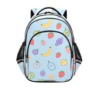 voucong Zaino scolastico per bambini, ragazzo/ragazza, borsa per asilo nido per ragazzi e ragazzi, casual, a tracolla, 43,2 cm, taglia M, blu con frutti in stile cartone animato