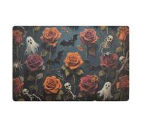 voucong Zerbino a basso profilo per interni a pavimento con fantasma con rose rosse, 81,3 x 50,8 cm, in gomma antiscivolo, extra per corridoio, cucina, decorazione per le vacanze
