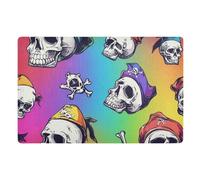 voucong Zerbino interno a basso profilo con teschi pirata e arcobaleno scarlatto, 81,3 x 50,8 cm, retro in gomma antiscivolo extra per ingresso porta anteriore posteriore