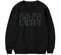 Voulkco Real Men Listen To Laufey Felpa Girocollo Unisex Moda Harajuku Pullover Abbigliamento Uomo Donna Manica Lunga-Black||XS