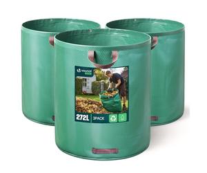 VOUNOT® 3x 272L Sacchi da Giardinaggio Professionali, Sacco per Rifiuti da Giardino, Antistrappo, Idrorepellente, Riutilizzabile, Pieghevole