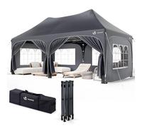 VOUNOT 3x6m Gazebo Pieghevole con 6 Pareti Lateral, Impermeabile e Resistente, Pop up Tendone Robusto per Feste, Esterno, Giardino, Fiere, con 6 Sacchi di Sabbia e Borsa di Trasporto, grigio