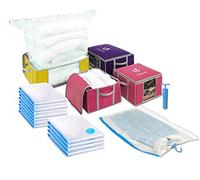 VOUNOT 4 Pezzi Scatole per Vestiti con 17 Pezzi Sacchetti Sottovuoto Salvaspazio Riutilizzabili, per Lenzuola, Piumoni, Cuscini, Coperte