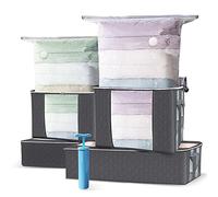 VOUNOT 4 Sacchetti Sottovuoto per Vestiti Salvaspazio Riutilizzabili con Pompa e 4 Scatola di Immagazzinaggio EDENOO con Manici, per Lenzuola, Piumoni, Cuscini, Coperte