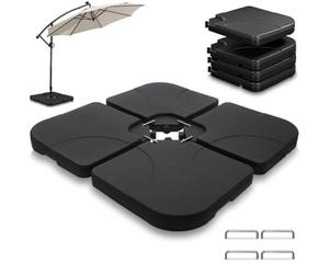 VOUNOT® Base per Ombrellone 4 Pezzi, Riempibile con 60L Acqua o 100kg Sabbia, in Plastica HDPE Resistente, Supporto Pesi per Ombrelloni da Giardino con Base a Croce, Nero