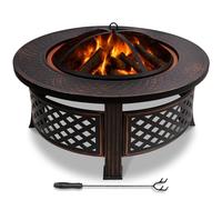 VOUNOT® Braciere da Giardino Ø81 cm in Metallo, con Coperchio, Pare Scintille e Attizzatoio, Braciere da Esterno Rotondo per Riscaldamento, Campeggio, Balcone e Terrazza, Nero