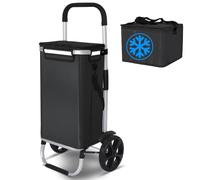 VOUNOT® Carrello della Spesa Pieghevole in Alluminio, Carrello Portaspesa con Borsa e Sacca Termica, Ruote Silenziose e Parafanghi, 58L, Nero