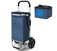 VOUNOT® Carrello della Spesa Pieghevole in Alluminio, Carrello Portaspesa con Borsa e Sacca Termica, Ruote Silenziose e Parafanghi, 58L, Blu