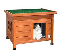 VOUNOT® Casetta per Gatti in Legno con Finestra in Plexiglas, Cuccia da Esterno Casa per Gatti con Porta e Tetto 57x45x43cm