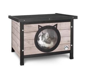 VOUNOT® Casetta per Gatti in Legno con Porta Design Orecchie di Gatto, Cuccia da Esterno Casa per Gatti con Porta e Tetto 57 x 45 x 43 cm, Grigio