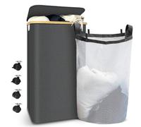 VOUNOT® Cesto Portabiancheria 100L con Ruote, Cesta Biancheria Sporca con Coperchio e Manici in Bambù, Porta Biancheria Pieghevole Cesta Panni Sporchi per Bagno o Lavanderia Vestiti, Grigio