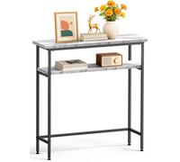 VOUNOT® Consolle Ingresso a 2 Ripiani in Metallo e MDF, Tavolo Consolle Stretta da Dietro Divano, Design Moderno Salvaspazio per Soggiorno, Corridoio, Ufficio o Camera da Letto, 80x24x80 cm, Bianco