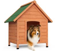 VOUNOT® Cuccia Cane da Esterno in Legno, Cucce per Cani con Tetto Spiovente Impermeabile, Pavimento Removibile e Piedi Antiscivolo, Casetta Robusta per Cani di Taglia Media, 72x65x83cm, Naturale