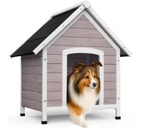 VOUNOT® Cuccia Cane da Esterno in Legno, Cucce per Cani con Tetto Spiovente Impermeabile, Pavimento Removibile e Piedi Antiscivolo, Casetta Robusta per Cani di Taglia Media, Grigio