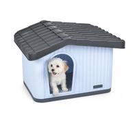 VOUNOT® Cuccia per Gatti e Cani Tetto Inclinato 60x51x41 cm, Bianco/Grigio | Cuccia Cani da Interno ed Esterno con Aerazione, Piedini Antiscivolo, Impermeabile, Confortevole per Gatto Cane o Coniglio