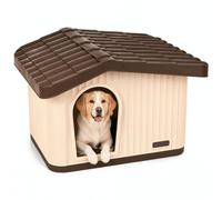 VOUNOT® Cuccia per Gatti e Cani Tetto Inclinato 75x63x51 cm, Beige/Marrone | Cuccia Cani da Interno ed Esterno con Aerazione, Piedini Antiscivolo, Impermeabile, Confortevole per Gatto Cane o Coniglio