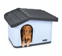 VOUNOT® Cuccia per Gatti e Cani Tetto Inclinato 75x63x51 cm, Bianco/Grigio | Cuccia Cani da Interno ed Esterno con Aerazione, Piedini Antiscivolo, Impermeabile, Confortevole per Gatto Cane o Coniglio