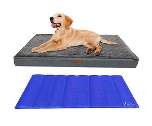 VOUNOT® Cuscino per Cane Ortopedico con Tappetino di Raffreddamento in Gel, Cuccia Materassino Cani Sfoderabile Lavabile con Tappeto Rinfrescante, 115x81x9cm