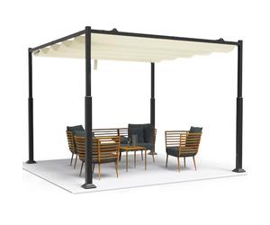 VOUNOT® Gazebo Pergola 3x3M in Acciaio con Tetto a Scomparsa, Pergolato da Giardino con Telo Impermeabile Richiudibile in Poliestere e Struttura Rettangolare, Tendone per Patio Terrazzo Esterno, Beige