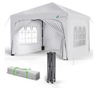 VOUNOT Gazebo Pieghevole 3x3m Impermeabile, Tenda Esterno Resistente con 4 Pareti Laterali, 4 Sacchi di Sabbia e Sacca di Trasporto, Padiglione Pop up da Giardino, Bianco