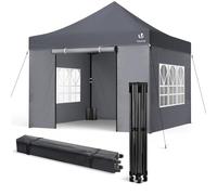 VOUNOT® Gazebo Pieghevole 3x3m Rinforzato, 4 Pareti Laterali e Finestre, Gazebo da Giardino con Borsa da Trasporto con Ruote e Sacchi di Sabbia, Tenda per Esterno, Campeggio ed Eventi, Grigio