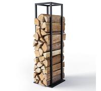 VOUNOT® Legnaia in Metallo per Interni ed Esterni 33x33x112 cm, Portalegna Verticale Salvaspazio, Struttura Robusta per Legna da Ardere, Camino, Nero