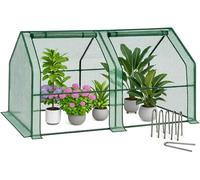 VOUNOT® Mini Serra da Giardino a Tetto a Punta 180x90x90cm, con 2 Finestre Laterali Avvolgibili, Copertura in PE Rinforzato 135g/m² e Telaio in Acciaio, per Orto, Pomodori, Fiori, Verdure, Verde