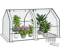 VOUNOT® Mini Serra da Giardino a Tetto a Punta 180x90x90cm, con 2 Finestre Laterali Avvolgibili, Copertura in PE Rinforzato 135g/m² e Telaio in Acciaio, per Orto, Pomodori, Fiori, Verdure, Bianco