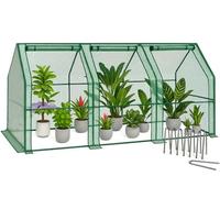 VOUNOT® Mini Serra da Giardino a Tetto a Punta 270x90x90cm, con 3 Finestre Laterali Avvolgibili, Copertura in PE Rinforzato 135g/m² e Telaio in Acciaio, per Orto, Pomodori, Fiori, Verdure, Verde