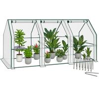 VOUNOT® Mini Serra da Giardino a Tetto a Punta 270x90x90cm, con 3 Finestre Laterali Avvolgibili, Copertura in PE Rinforzato 135g/m² e Telaio in Acciaio, per Orto, Pomodori, Fiori, Verdure, Bianco