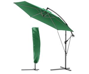 VOUNOT® Ombrellone da Giardino, Diametro 3M, Ombrellone Decentrato Parasole, con Base a Croce e Antivento Cinghia, Protezione UV, Verde