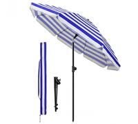 VOUNOT® Ombrellone da Spiaggia 2m Inclinabile Altezza Regolabile, Ombrellone da Giardino con Ancoraggio al Suolo Protezione UV 50+ e Borsa da Trasporto per Balcone Terrazza Campeggio, Righe Blu Bianco