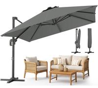VOUNOT® Ombrellone Decentrato da Giardino 3x3M, Inclinabile a 6 Posizioni, Rotazione a 360°, Telo Impermeabile Anti-UV in Poliestere, con 8 Stecche, per Esterno, Terrazzo, Piscina, Grigio